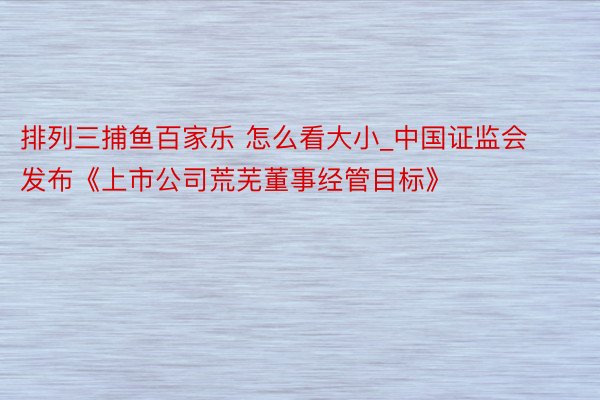 排列三捕鱼百家乐 怎么看大小_中国证监会发布《上市公司荒芜董事经管目标》