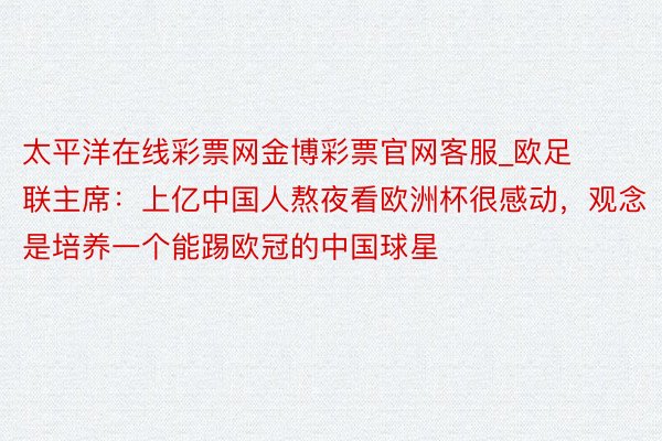 太平洋在线彩票网金博彩票官网客服_欧足联主席：上亿中国人熬夜看欧洲杯很感动，观念是培养一个能踢欧冠的中国球星