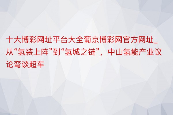 十大博彩网址平台大全葡京博彩网官方网址_从“氢装上阵”到“氢城之链”，中山氢能产业议论弯谈超车